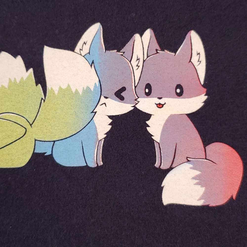 L.A.T. tee turtle 'rainbow foxes' Short Sleeve Graphic Tee Lg. - Picture 6 of 8